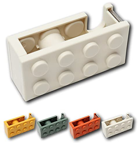 Three Stars Distributeur de ruban adhésif en forme de bloc | Amusant | pour garçons / filles et adolescents | 4 couleurs disponibles | Porte-rouleau pour bureau (blanc)