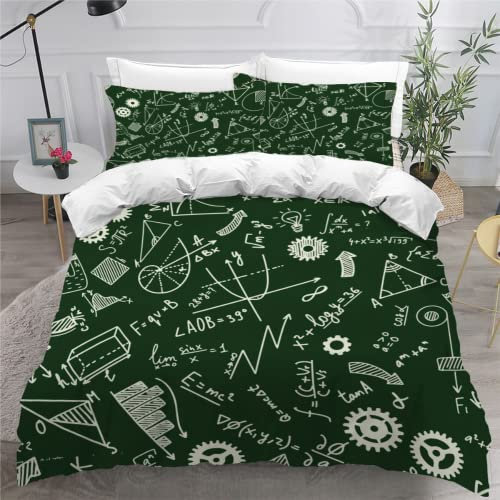 SK-YBB Bettwäsche Set 135x200 Mathematik-Symbol Bettwäsche für Kinder 3 Teilig 3D Geometrie Formel Kinderbettwäsche 135x200 Mit Reißverschluss mit 1 Bettbezug 2 Kissenbezügen