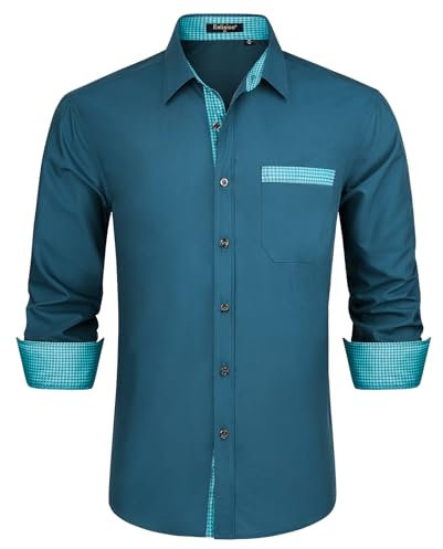 Enlision Camicia Verde Acqua Uomo Elegante Manica Lunga Regular Fit Camicia Matrimonio Casual Camicie Classiche da Cerimonia Business con Tasca XXL