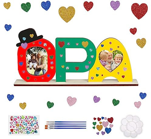 LOOPES Opa Geschenk Geburtstag Bester Opa Geschenk Holz Bilderrahmen OPA Holzbuchstaben Geschenk Großvater Holznamen Bemalen und Fotos ankleben Geschenkideen für Geburtstag Vatertag Weihnachten