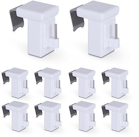 Bestlivings Klemmträger Weiß 20er Pack - für Vitragestangen/Scheibenstangen- Fensterrahmen 10-27mm - Klemmfix Dekohaken - Universal Fensterhaken zur Fensterdekoration