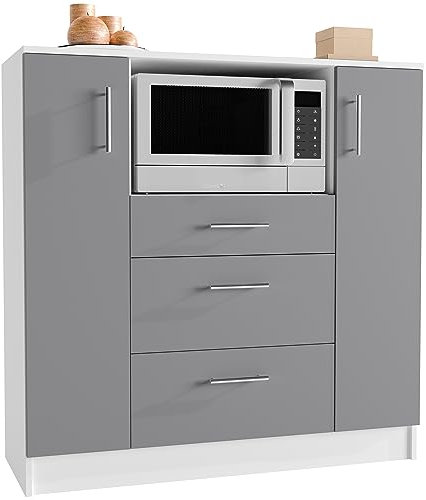 VCM Küchenschrank Schublade Unterschrank Küche Küchenmöbel Mikrowelle Esilo Weiß/Anthrazit