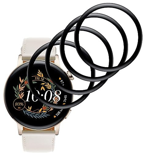 [4 Piezas] KELOLIN Protector Pantalla para Huawei Watch GT 3 42mm, 3D Curved, Cobertura total, Antiarañazos (Negro) Protector de pantalla suave HD compatible con Huawei Watch GT 3 42mm
