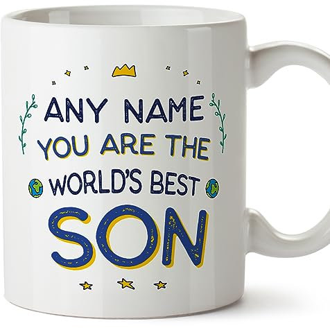 MUGFFINS Personalised Mug for Son - in English - World's Best - Funny Custom Gift - Ceramic 11oz Mug