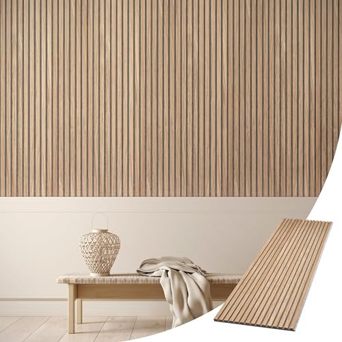 Acupanel - Real Oak (Natural, Grey Felt) Wood Veneer Contemporary Luxury Slatted Wall Panel 240 x 60 cm Sound Absorbing Interior Walls Decor