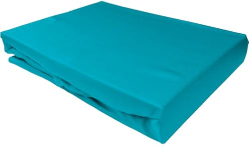 Bettwaesche-mit-Stil Mako Satin Spannbettlaken Spannlaken Spannbetttuch (200 cm x 220 cm, Matratzenhhöhe 12-20cm, türkis)