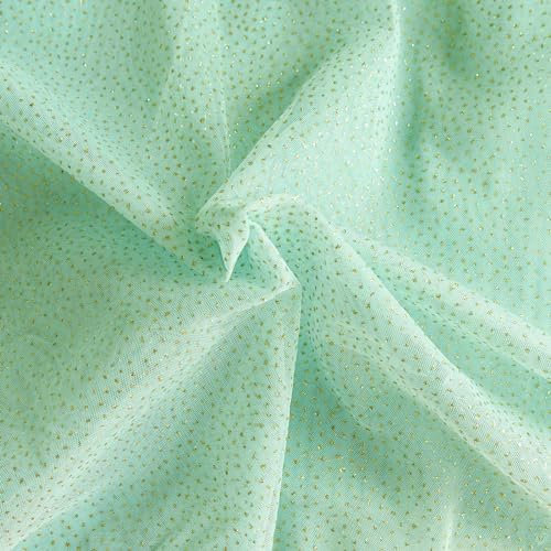 Tüll mit Glitzer Kostümstoff Fasching Royal Tüll 1 x 1,5 m Meterware Farbwahl, Farbe:010 - mint/gold