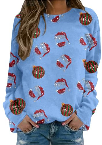 Sweatshirt Weihnachten Damen Weihnachtspullover Wichtel Zwerg Gnom Weihnachtspulli Christmas Pullover Sweatshirts Weihnachts Langarmshirt Bluse OberteileA012