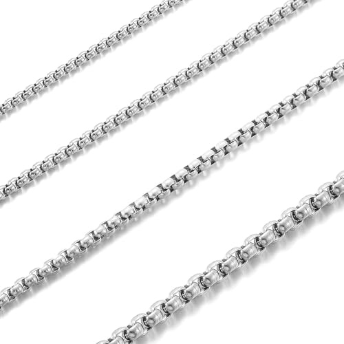 RWQIAN Collana Uomo 45cm Acciaio Inossidabile Maglia Catena Argento Venezia Catena Box Collana Donna Scatola Collana 3mm