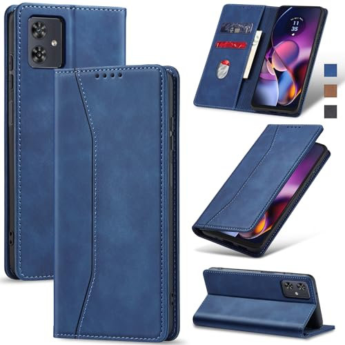 Jasonyu Coque pour Motorola Moto G54, Housse Etui en Cuir PU Portefeuille [Antichoc] [Magnétique] [Porte Cartes] [Stand Fonction] Flip Coque (Bleu)