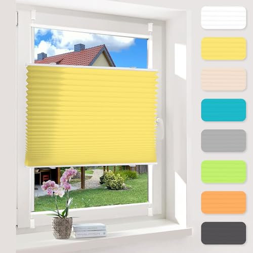 Oubo Plissee Klemmfix ohne Bohren, Gelb 75 x 130cm(BxH), lichtdurchlässig & Blickdicht Jalousien Easyfix, Faltrollo für Fenster & Tür