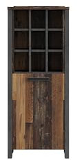 Forte Clif Bücherregal 150 160, Regal mit Barfach L/R 1, Standregal Vintage, Barschrank, Holzwerkstoff, Old Wood Vintage Holzdekor/Betonoptik Dunkelgrau, 151,5 cm breit x 118,3 cm hoch x 47,4 cm tief