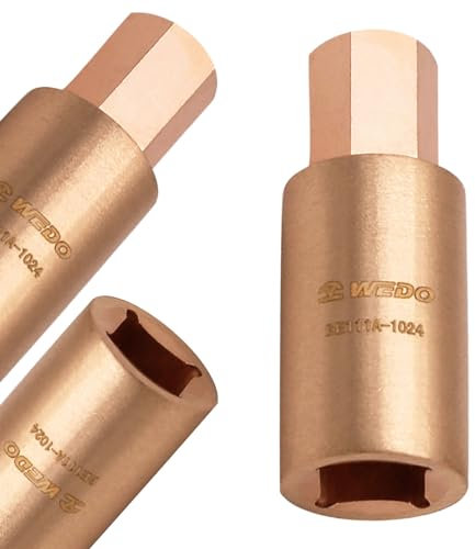 WEDO Enchufe hexagonal interno sin chispas, unidad de 1/4 pulgadas x 7 mm, enchufe métrico de 6 puntos, longitud 55 mm, enchufe para una fácil extracción de tuercas de eje, cobre berilio, no