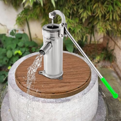 Manuelle Wasserpumpe Edelstahl Schwengelpumpe Handschwengelpumpe Gartenpumpe Grundwasser Tiefbrunnen Pumpe Handpumpe 10M für Gärten, Parks, Teiche