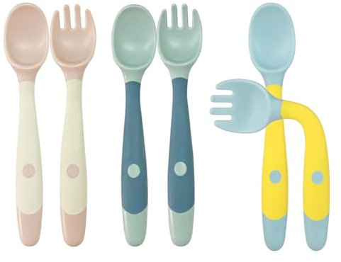 Kleinkinder Fütterung Training Löffel und Gabel Geschirr, 6 Set Baby-Fütterlöffel Lernlöffel BPA-frei, Baby Utensilien Löffel Gabel Set Einfacher Griff HitzebestäNdig Biegsamen Weich