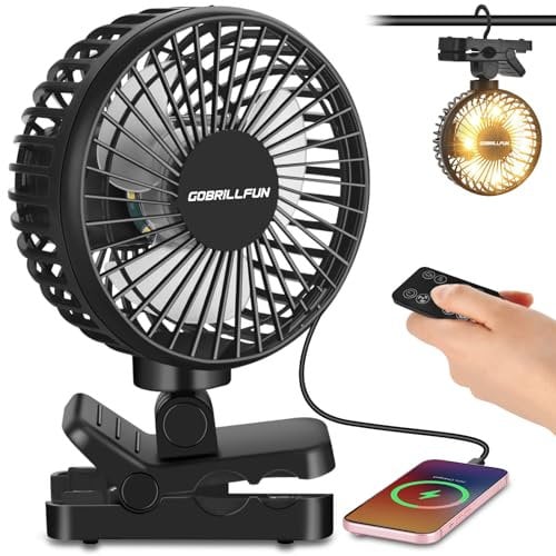 Ventilador de clip portátil de 4000 mAh con control remoto, recargable con función de banco de energía, luz LED, temporizador, 4 velocidades, para cochecito, carrito de golf, oficina, camping y viajes