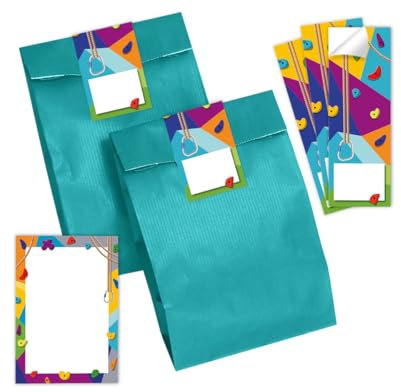 8 Mini-Notizblöcke + 8 Geschenktüten (Petrol) + 8 Aufkleber Klettern Bouldern Mitgebsel Mädchen Jungen Gastgeschenke für Kindergeburtstag Mädchengeburtstag Jungengeburtstag