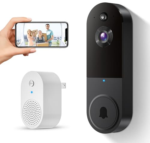 SUNNYJANE Wireless 1080p Video Doorbell Camera, AI Human Detection, Live View, 2-Way Audio Included Chime, Night Vision, 2.4G Wi-Fi, Cloud Storage, Indoor/Outdoor Surveillance Cam