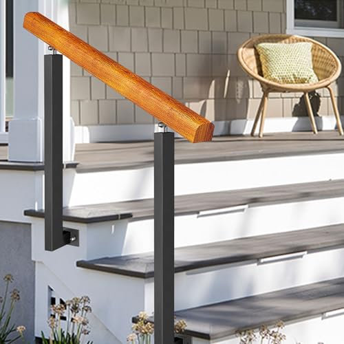 Holzhandläufe passend für 1–3 Stufen, Übergangshandläufe für Außenstufen, seitlich montiertes Veranda-Treppengeländer, winkelverstellbarer Schmiedeeisenhandlauf mit Installationssatz(Farbe:Height 95cm