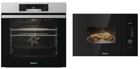Hisense BI62212AXUK - Built-in 77L Electric Single Oven - Stainless Steel with Even Bake & HB25MOBX7GUK Integrated 25 Litre Microwave With Grill - Black, 15 x 23 x 15 inches