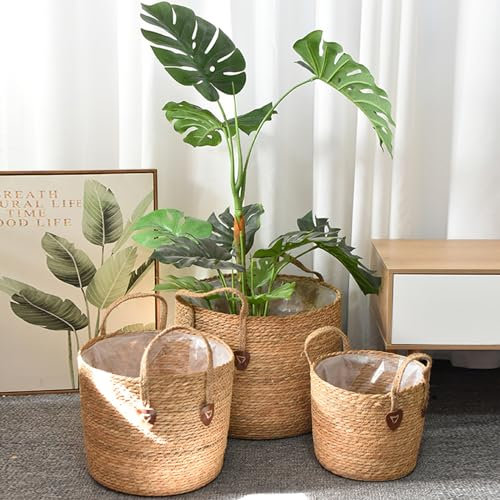 LIUWEIBIN Blumentopf-Übertopf, Übertopf aus geflochtenem Weidengeflecht, mit Henkel, Aufbewahrungskorb für Spielzeug, Aufbewahrungskorb mit Griff, handgefertigt