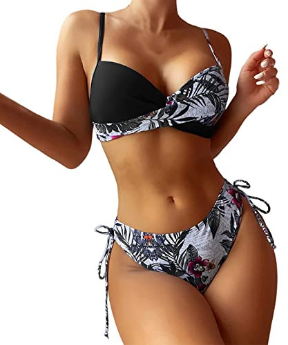 HIGOU Meerjungfrauenflosse Damen Swimming Suits Women bedrucktem Damen-Split-Badeanzug String Badeanzug Badeanzug GroßE Oberweite (Black, M)