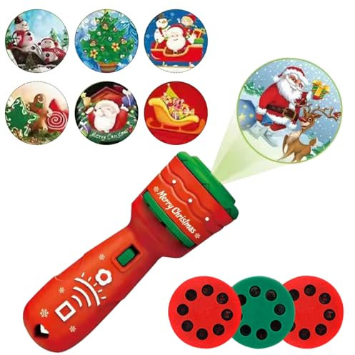 Linterna Proyector Navidad, Linterna Proyector para Niños, Proyector de Linterna Infantil, Proyector de Linterna de Navidad, Navidad Niños Linterna con 3 Discos 24 Imágenes, Regalos Navidad (Rojo)