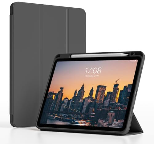 JKSML Hülle für iPad Air 11 Zoll M3/M2 (2025/2024) & iPad Air 5. / 4. Generation 10,9 Zoll (2022/2020), Weich TPU Schutzhülle mit Stifthalter, Auto Schlafen/Wachen, Schwarz