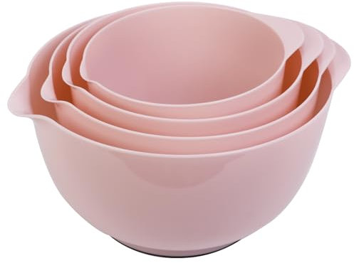 BoxedHome Mixing Bowl Set Mixing Bowl Set Plastic Salad Bowl Non-Slip Stackable Serving Bowls for Kitchen Mixing Bowl Set 4-Piece Baby Pink
