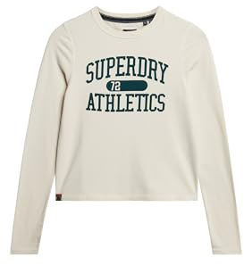 Superdry Women's Athletic Essentials Striped Long Sleeve Shirt, turtle dove cream, 14
