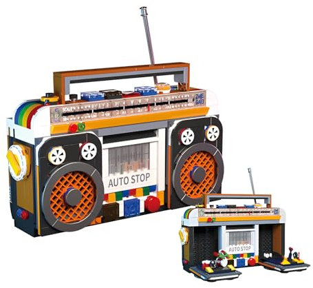 Retro Radio Recorder Building Blocks Brick Kits, Vintage Music Player Display Collectible Building Toys Set, Creative Present for Adults Boys Girls, with 2 Figures, 554PCS