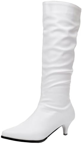 HSyc JRX Stivali da donna con tacco piccolo con tacco da 5 cm, bianco, 40 EU