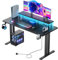 DLONGONE 160 CM Gaming Desk with LED Lights & Power Outlet, Computer Gamer Desk with Monitor Stand, Ergonomic Carbon Fiber Gaming Table Home Office Desk with Cup Holder, Headphone Hook & Mouse Pad