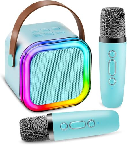 Kids Karaoke Machine Microphones - Girls Gifts Birthday Presents for Girl Aged 4 5 6 7 8 9 10 11 - Gifts for Daughter, Niece, Granddaughter, Teen Girls Party Camping Toys (Blue)