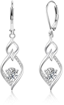 Dangle Earrings Silver Gold Dangly Drop Earring for Women Fashion Jewelry | Gold Earrings for Women Ladies Silver 14K Gold Plated Heart Cubic Zirconia Drop Dangle Earring Jewellery Gifts