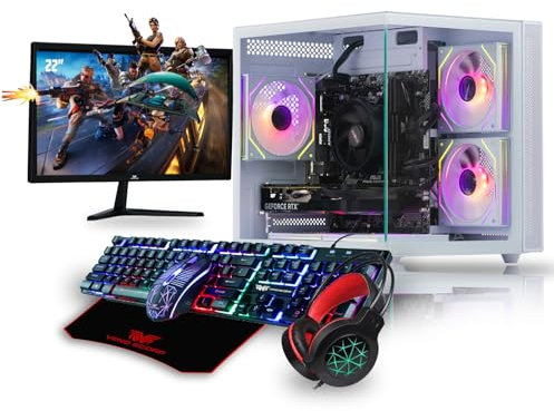 Veno Scorp Gaming PC Bundle Intel Core i7 4th Gen RTX 3050 6GB Graphics Card - 16GB 3200MHz Ram - 1TB NVMe SSD - 550W PSU - Windows 11 - WiFi - 22 Refurb Monitor - 4in1 Bundle - Mini Nem 3 White