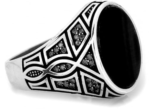 Sapphir Herren Massiver Siegelring Onyx Stein Schwarz - 925 Silber Herrenring Oval Silberring Männer Geschenkidee - Ringgröße 65 - Handwerkskunst - inkl Zwei Luxusgeschenke