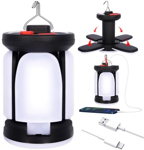 BUOAZR Lámpara Camping Recargable, 6 Modos Lluminación, 3600mAh Linterna de Camping LED Portátiles, Luz de Carpa Resistente al Agua para Cámping, Senderismo, Pescar, Emergencia y Más