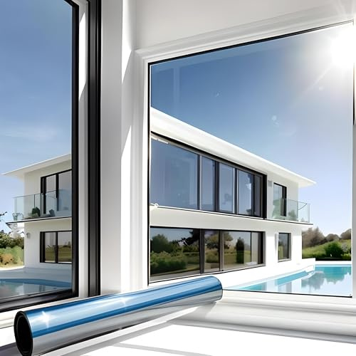 MARAPON® Fensterfolie Sonnenschutz außen ohne Rückstände [0.90x50 m] inkl. eBook vom Profi - Spiegelfolie Fenster Sichtschutz - Sonnenschutzfolie Fenster - Dachfenster verdunkeln