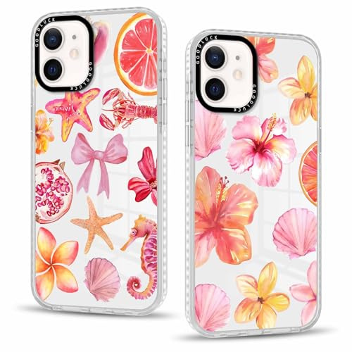 Phoona 2 packs Phone Case for iPhone 12 6,1'', Bow Flower Pattern with Cute Clear Transparent Aesthetics Design Cover, Soft Shockproof Protective Bumper Slim Funda for Women Girls, 02