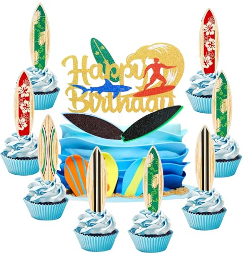 YUEcthynous 21 Stücke Sommer Strand Kuchen Dekoration,Surfbrett Cupcake Topper,Fingerspitzen Surfbrett Kuchen Dekoration für Schwimmbad Summer Beach Party Geburtstag Baby Shower Party Zubehör