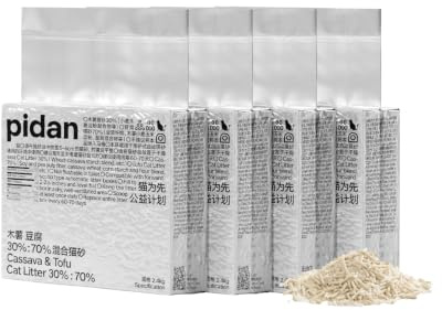 pidan Cassava & Tofu Clumping Cat Litter (4x2.4 kg/6L) 70% Tofu 30% Cassava, Plant-Based & Biodegradable, Fast Clumping, Low Dust & Tracking, Light Scent, Strong Odour Control