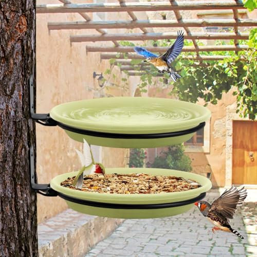 2 Stück Vogeltränke,Vogelfutterspender Und Vogeltränke,Vogelbad Garten Stehend,Vogelfutterhaus Balkongeländer Rund Mit Wandhalterung,Anlocken Wildvögeln,Wassertränke Vögel,Vogeltränkenzubehör (Grün)