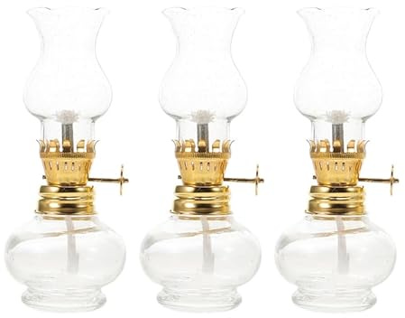 Zerodeko 3 Mini Glass Oil Lamps 11.5cm Clear Vintage Lanterns | Transparent Kerosene Style Table Lamps for Indoor Decor Shelves Bedroom Scenes Dining Tables And Photo Props