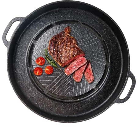 Générique Grill- und Fondue-Pfanne 2-in-1 – Grillpfanne für Herd, Aluminium, tragbar, für Tisch, Ofen, Küche, Smoker, Grill, Kochen