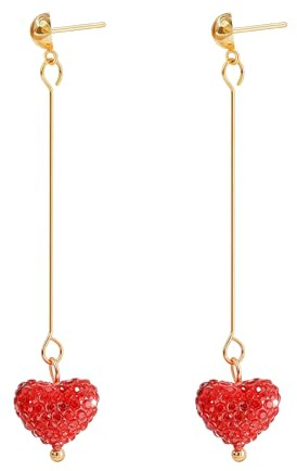 XNHIU Valentines Red Heart Earrings Rhinestone Heart Dangle Earring Cute Earring Fashion Earrings Jewelry for Valentines Outfits Accessories