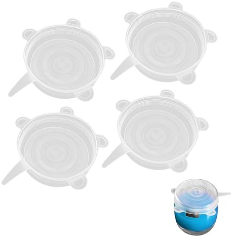 Universal 4-Piece Silicone Stretch Lids - Thickened Reusable Food Covers for Bowls, Containers, Jars, Pots & Tins | 9.5cm | Dishwasher & Freezer Safe