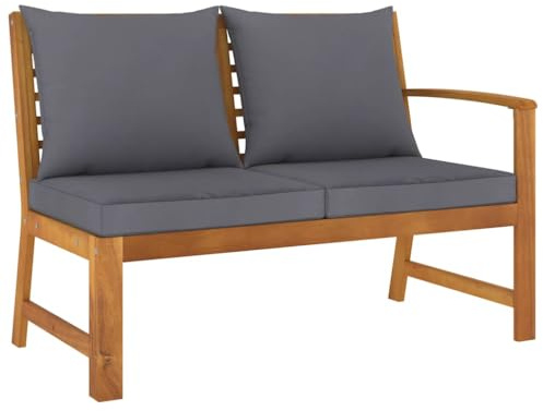 IBUQDDV Gartenbank 114,5 cm Massivholz Akazie mit Dunkelgrauem Kissen, Wetterfeste Outdoor Sitzbank für Terrasse mit Polsterung, Langlebige Gartenmöbel
