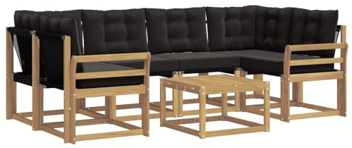 vidaXL Outdoor-Sofagarnitur mit Kissen 7 pcs Weiß und Schwarz, Moderne Garten-Sofa-Garnitur, Robustes Akazienholz, Bequeme Terrasse, stilvolle Couch zum Entspannen