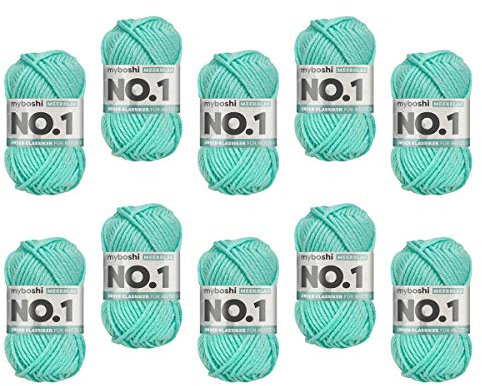 myboshi No.1 Wolle zum Häkeln und Stricken, Schnellstrickgarn, langlebige Mützenwolle, Strickwolle, Häkelwolle, mulesing-frei, 50g, Ll 55m Blau (Meerblau) 10 Knäuel